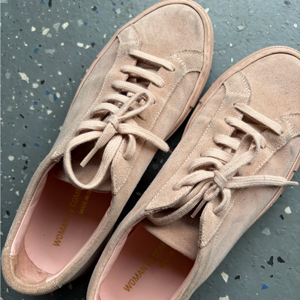 Common Projects Suede Lace-Up Sneakers in Blush Beige
